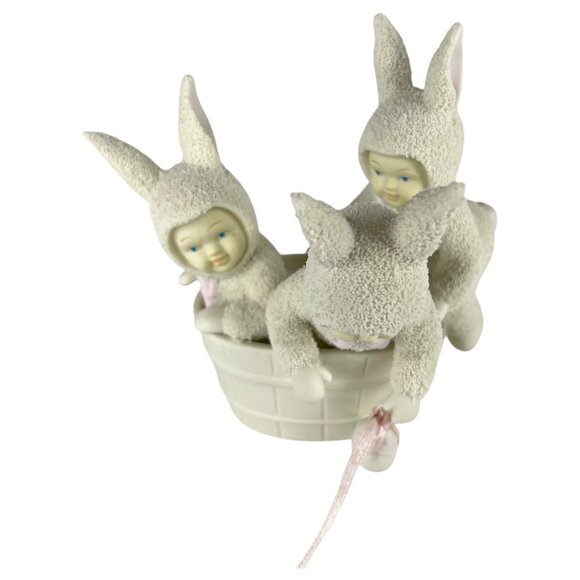 1995 Dept 56 Snowbunnies Figurine Rub A Dub Dub 3 Bunnies In A Tub Easter Egg - Picture 2 of 10